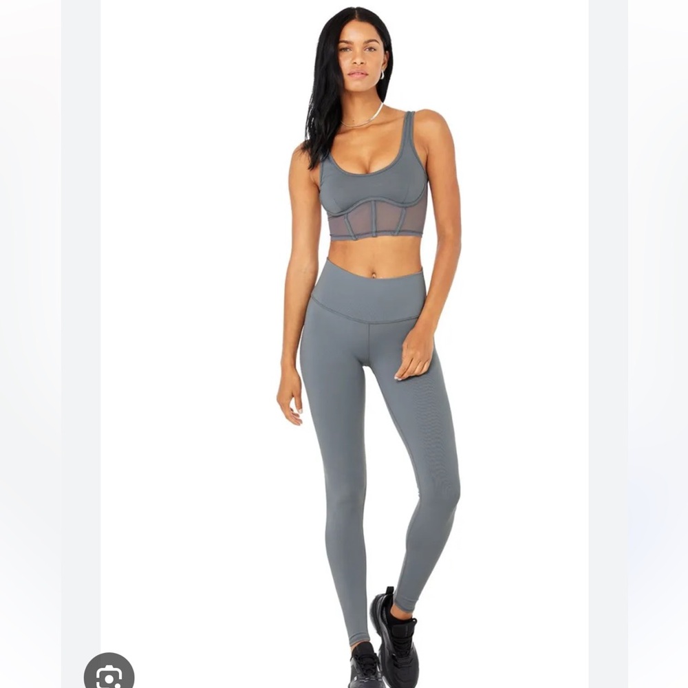 COPY - Alo yoga steel blue Airbrush mesh corset bra top and blue airbrush leggi…